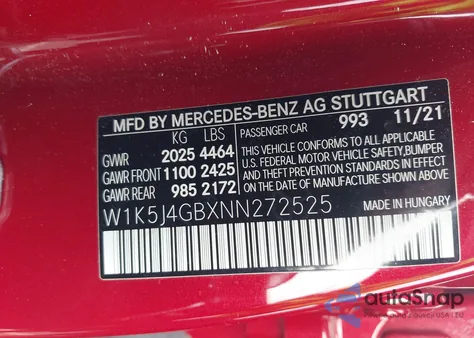 2022 Mercedes-Benz Cla 250 from USA, damaged, VIN W1K5J4GBXNN272525